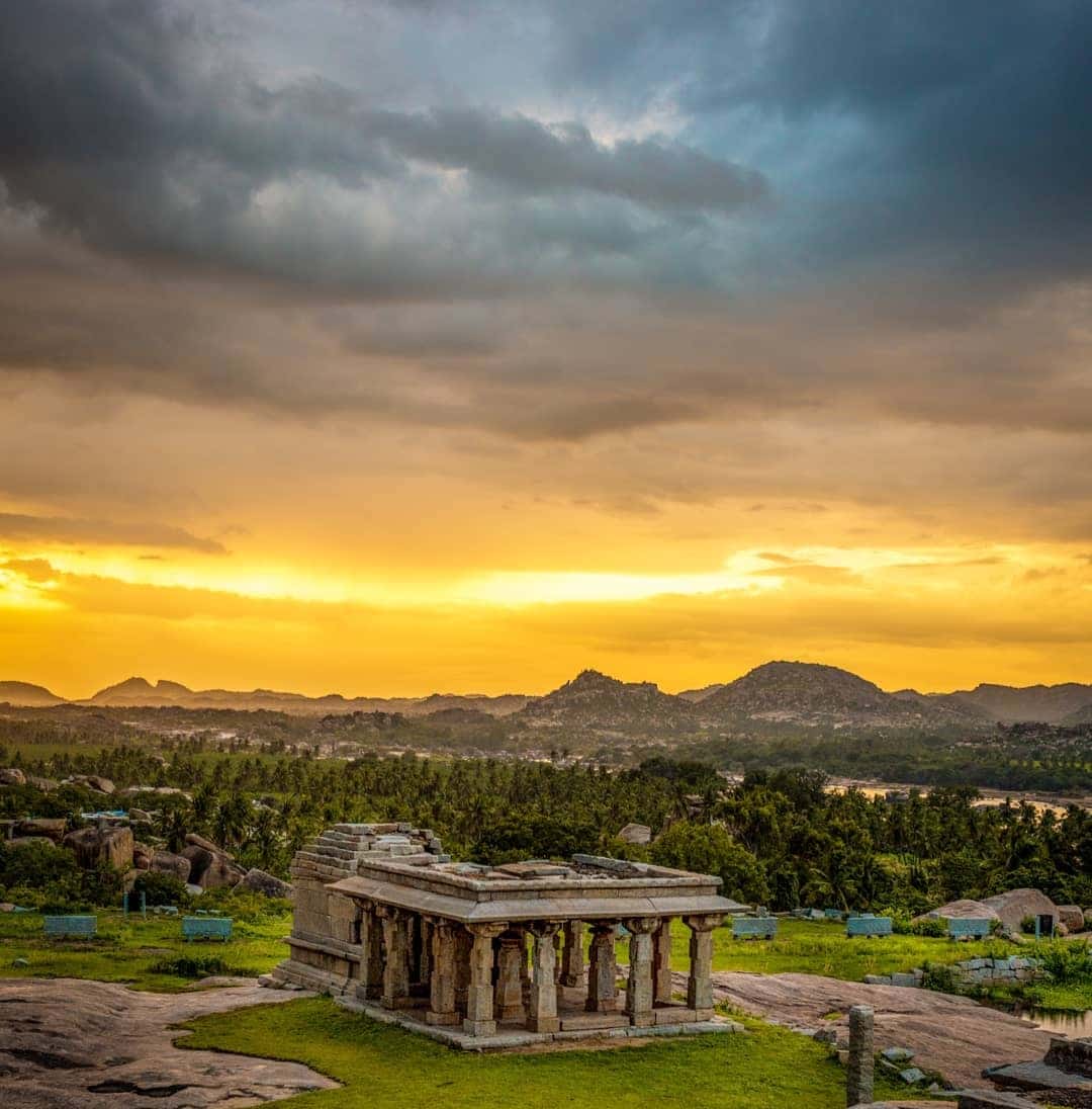 A perfect sunset with rain clouds rolling in (Hemakuta Hill, Hampi)