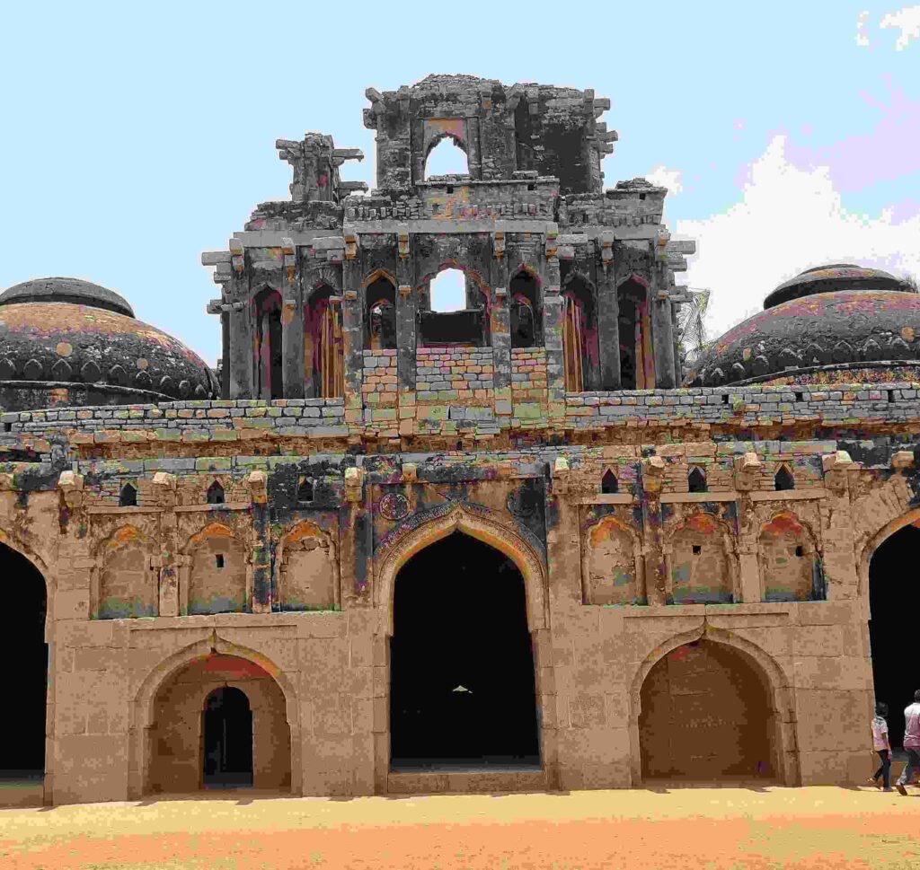 A ruined two-story structure situated atop the central chamber of the Elephant's Stable