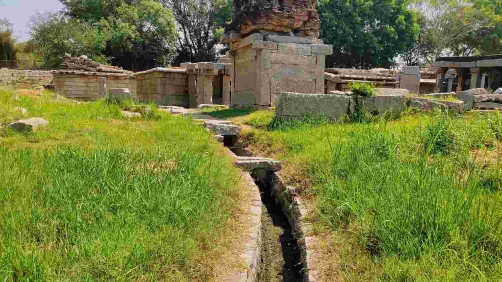 A small canal behind the temple. The cause of stagnant water in the temple may be rainwater as well as water from this canal