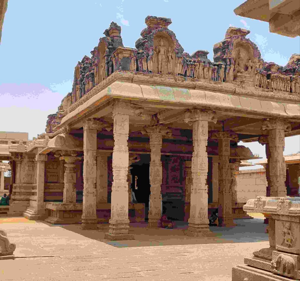 A view of the tall pillared mantapa in front of the Hazara Rama temple from the eastern side