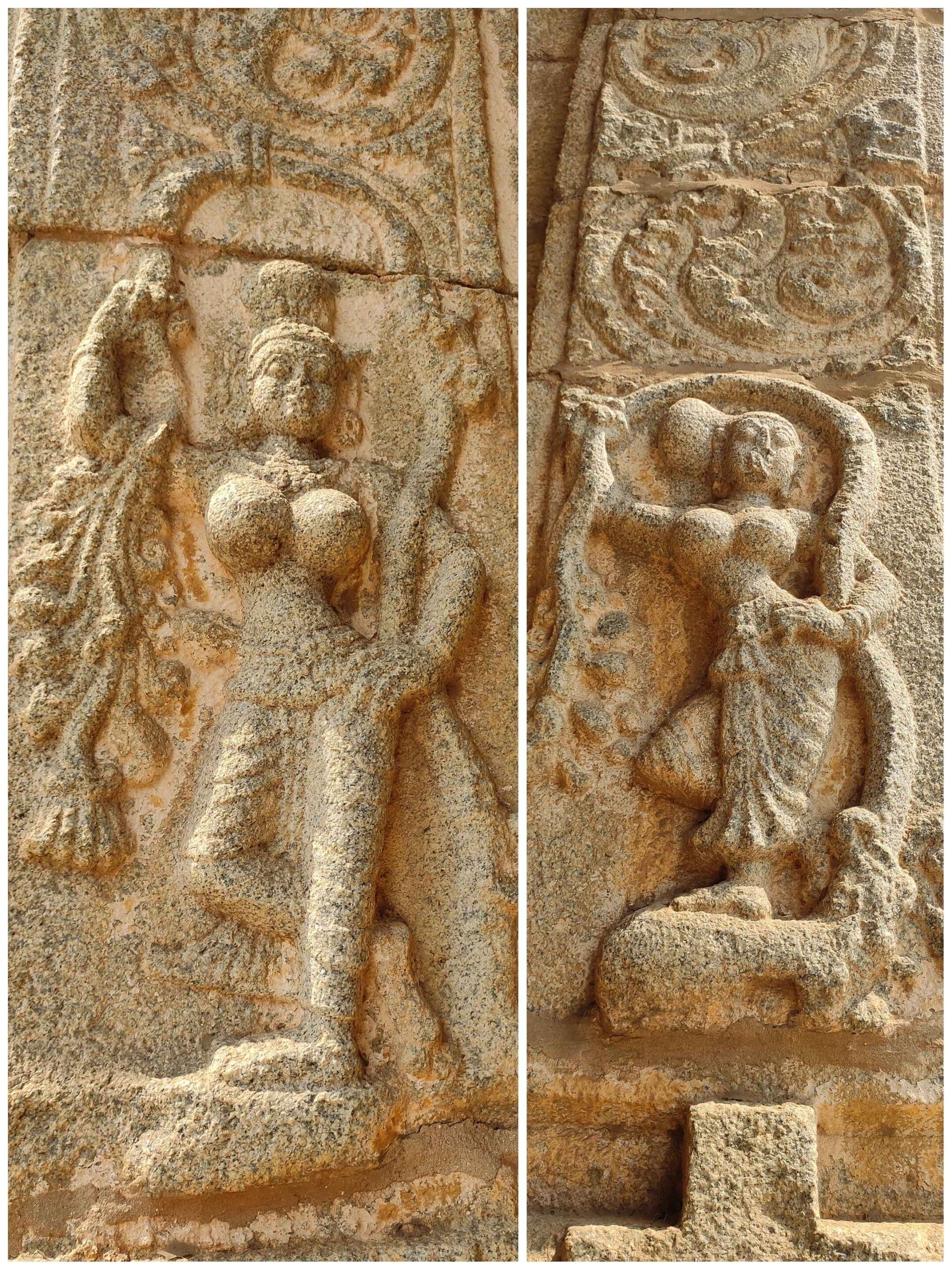 Beautiful women's sculptures at the entrance of the Varaha Temple