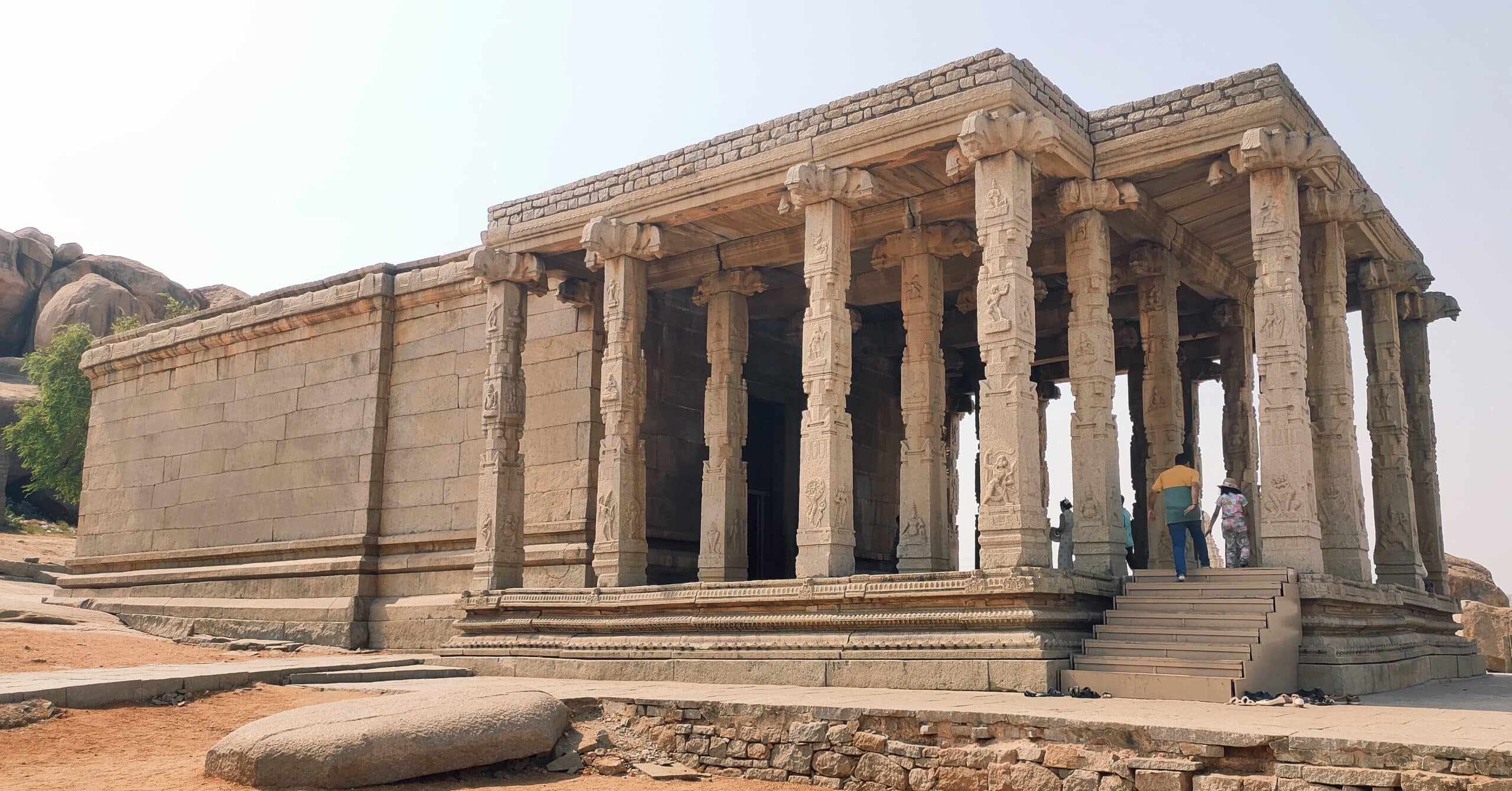 Kadalekalu Ganesha Temple's large sanctum (garbhagriha) and open pillared mandapa