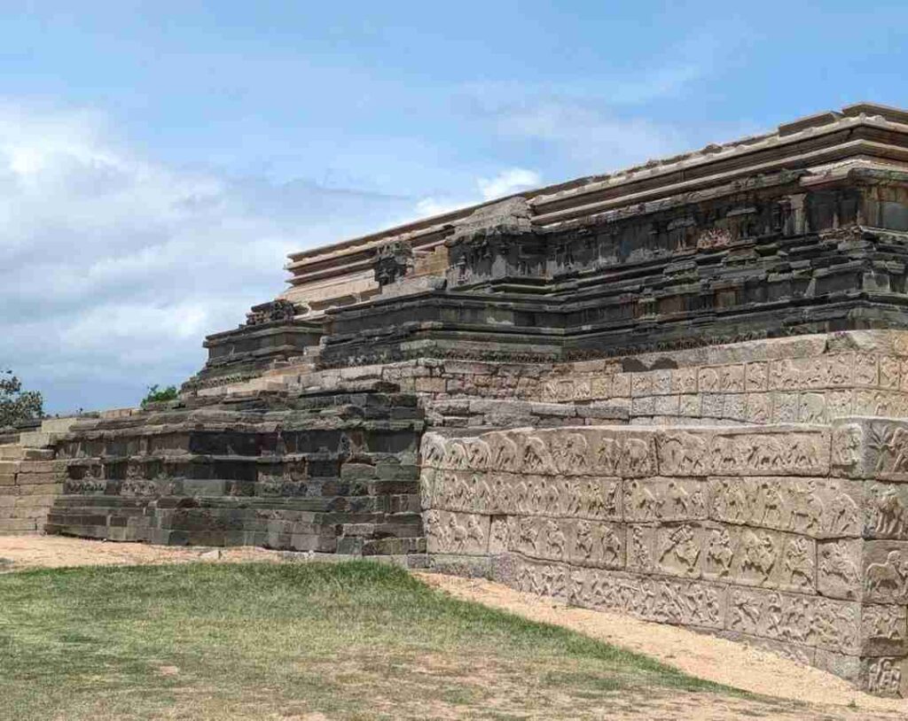Mahanavami Dibba with carved sculptures on its wall
