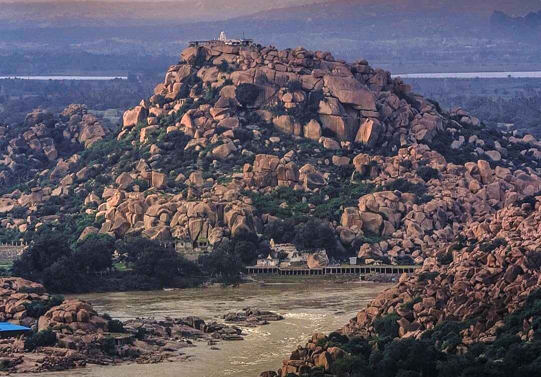 Matanga Hill and view of the raging Tungabhadra River below