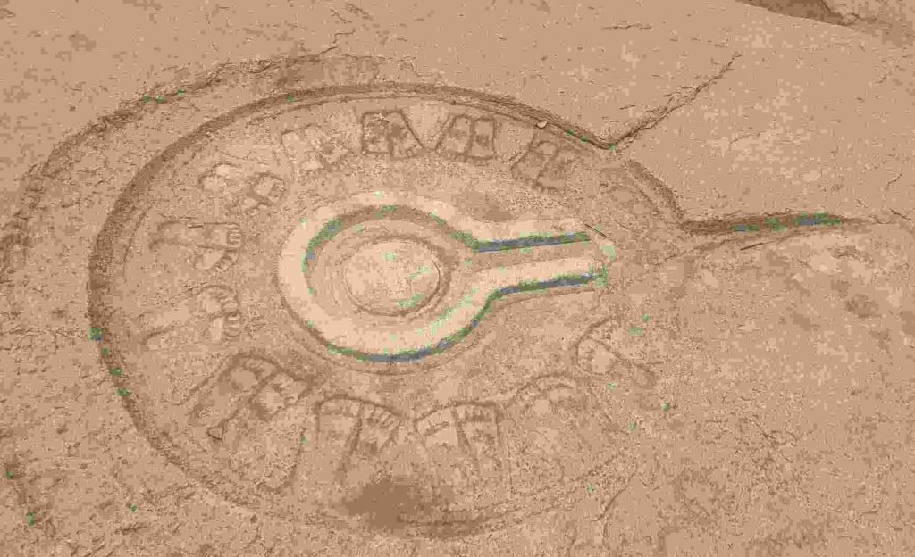 Shiva Linga and footprints on the rock's surface