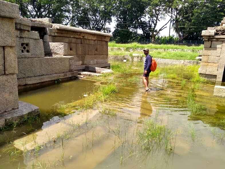 Stagnant water behind the temple