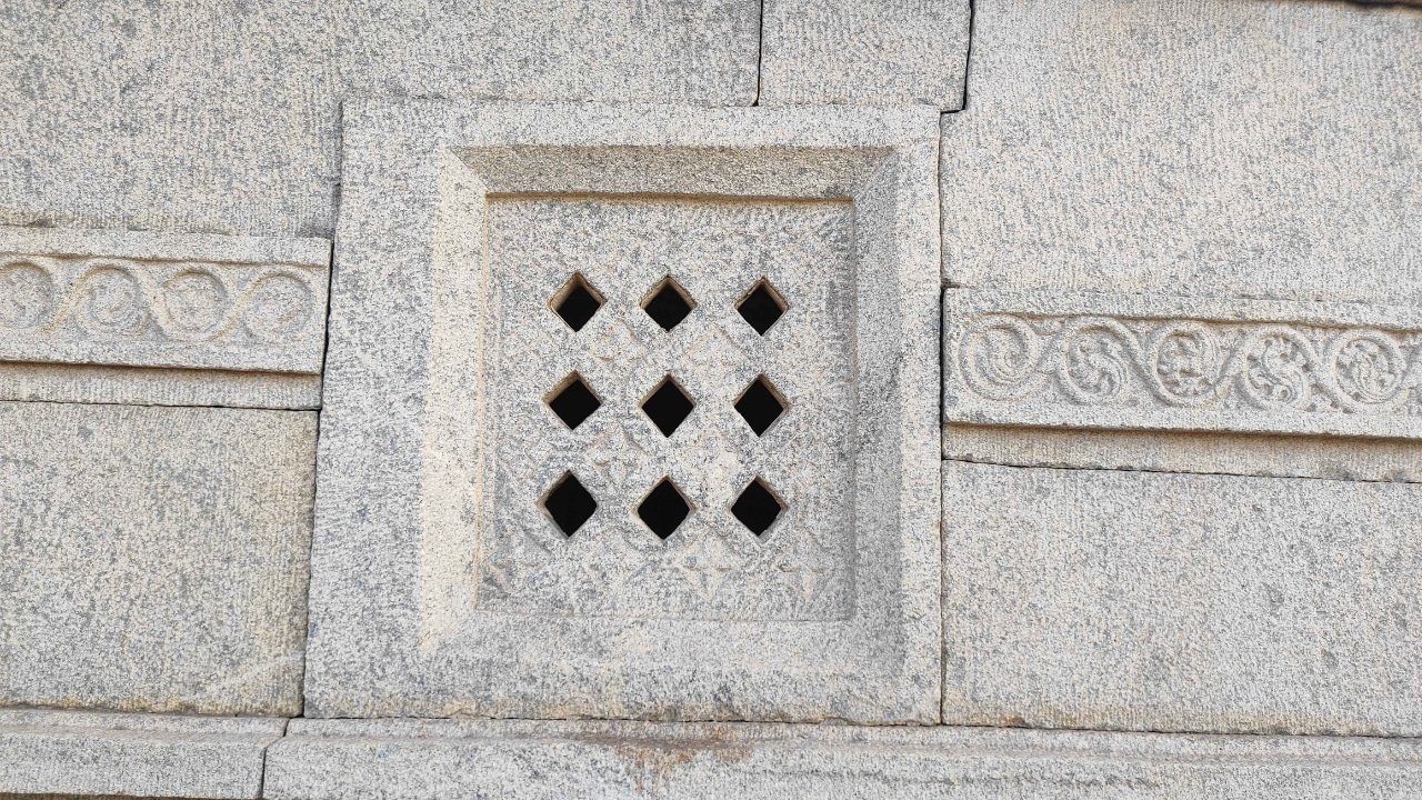 Stone-carved window at Narasimha Temple, Hampi