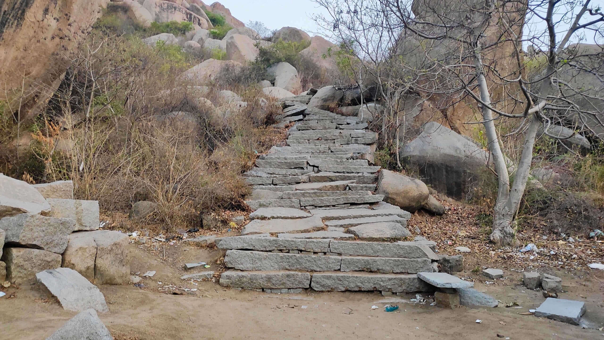 Stone steps leading to Matanga Hill near Hampi Bazaar