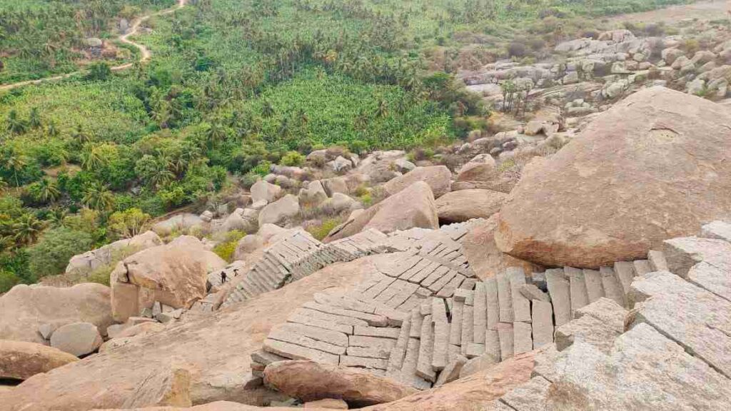 Those climbing this hill from the south side use these stairs