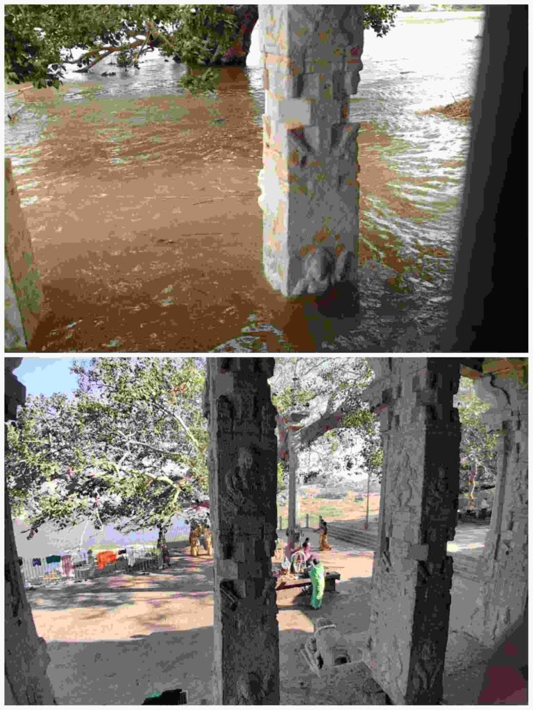 View of Kodandarama Temple pillars submerged in water