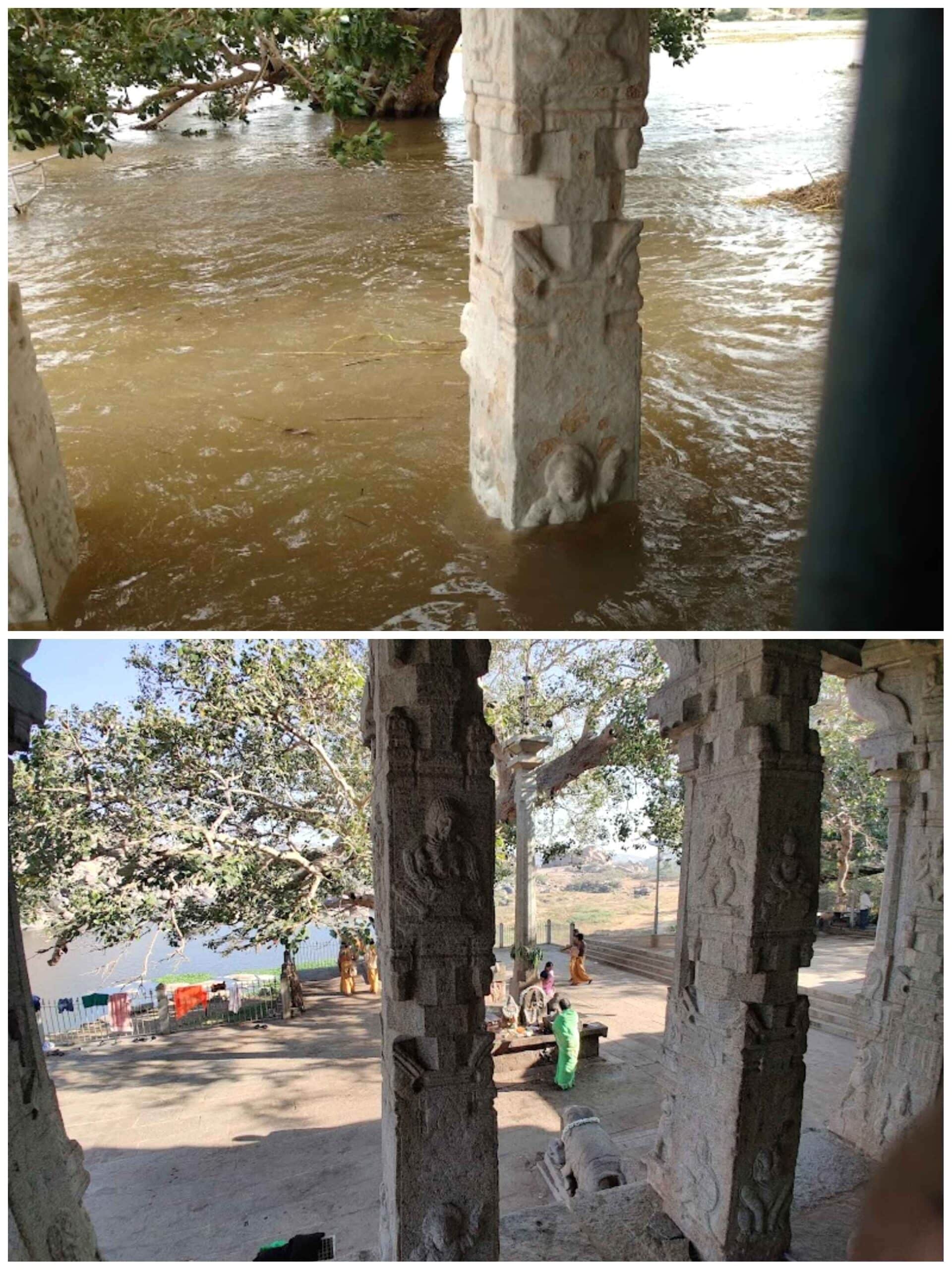 View of Kodandarama Temple pillars submerged in water