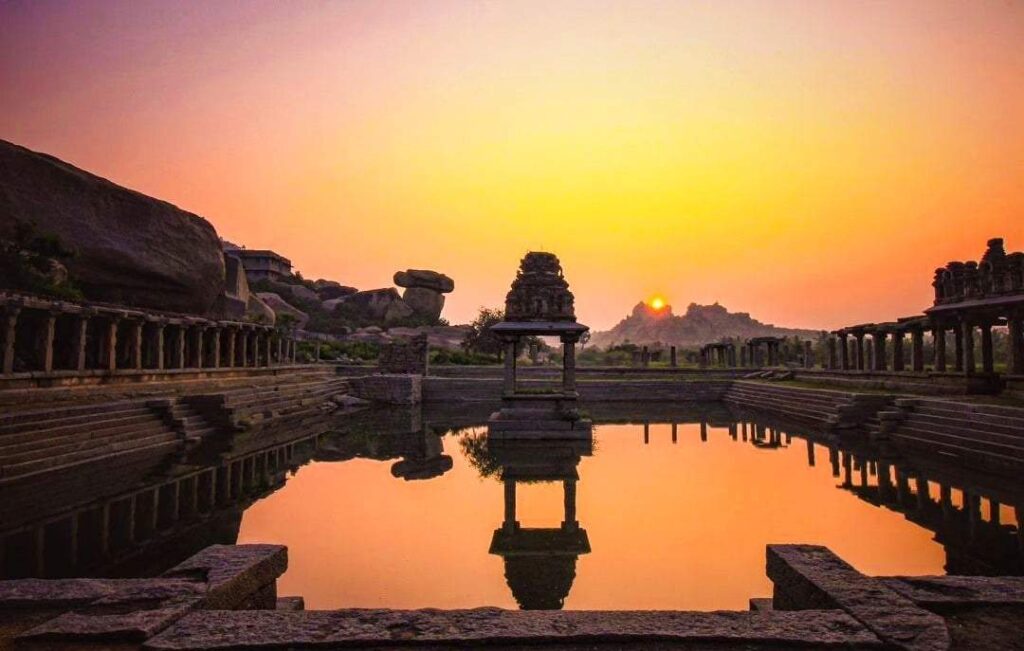 View of Krishna Bazaar Pushkarini at sunrise