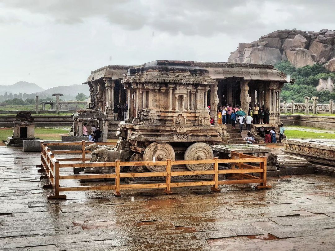 View of the Hampi Chariot during rainfall